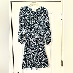 Ba&sh Medium dress tiered ruffles blue BASH long sleeve fit waist Sz 8